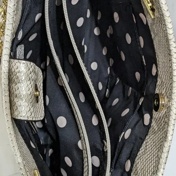 Anne Klein Shoulder Bag Purse, Off White, Snake Skin Look Gold Accents - Picture 10 of 13